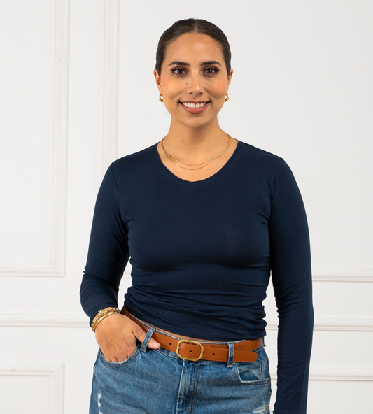 VENEVA Peruvian Pima Cotton WOMEN Luxury BONNIE T-Shirt - Long Sleeve (V Neck)