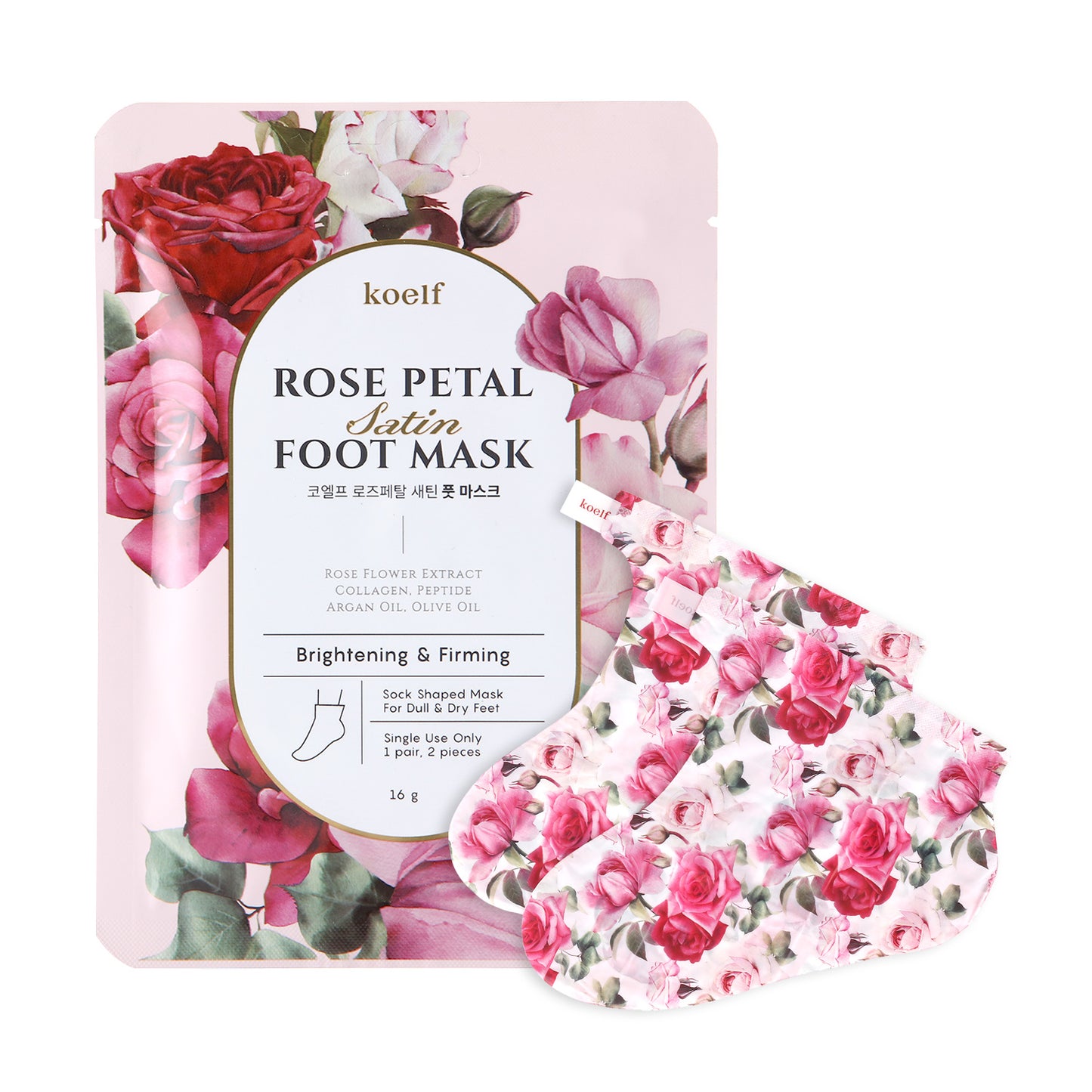 PETITFEE koelf Rose Petal Satin Foot Mask (5 pairs) - Intensive Nourishing Socks, Rose Scented Foot Repair Masks with Peptide, Collagen, Shea Butter, Foot Treatment
