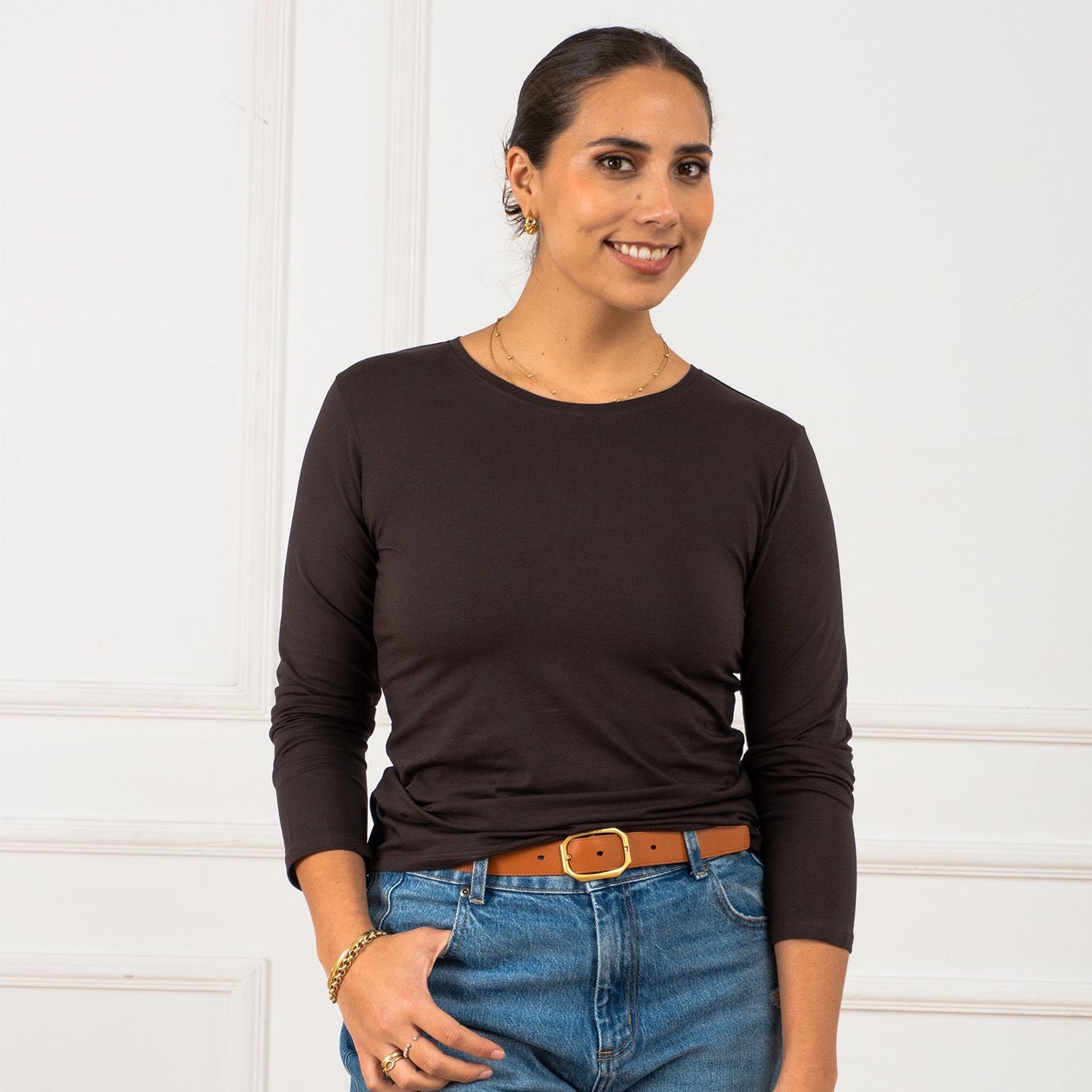 VENEVA Peruvian Pima Cotton WOMEN Luxury BONNIE T-Shirt - Long Sleeve (Crew Neck)