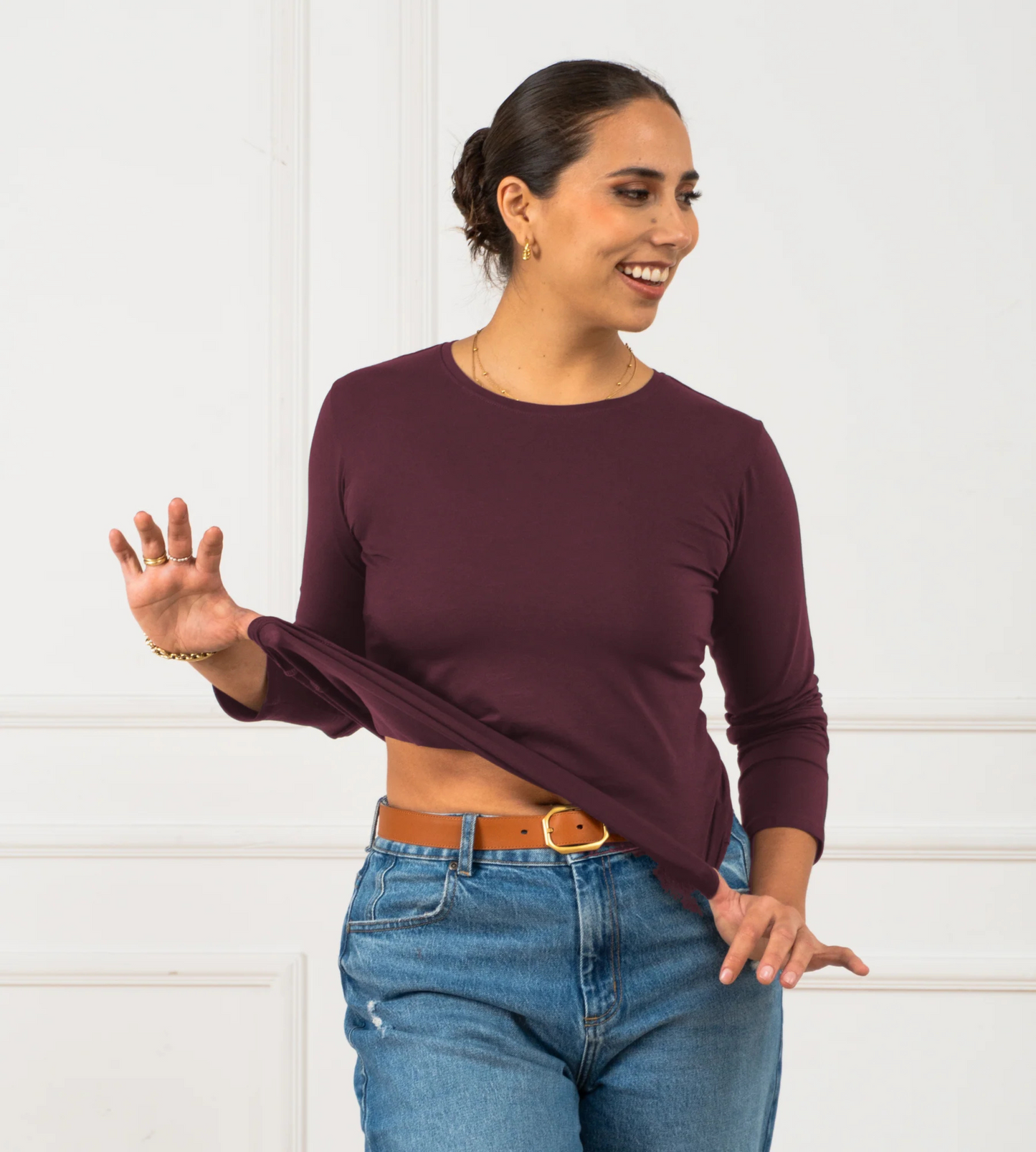 VENEVA Peruvian Pima Cotton WOMEN Luxury BONNIE T-Shirt - Long Sleeve (Crew Neck)